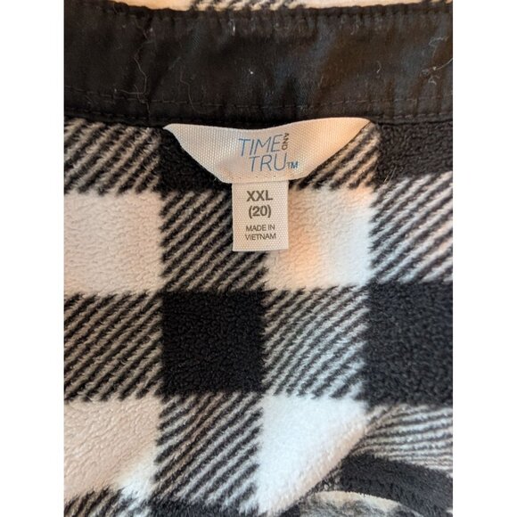 Time And Tru Womens XXL Plaid Button-Up Fleece Shirt Black & White - Picture 2 of 4